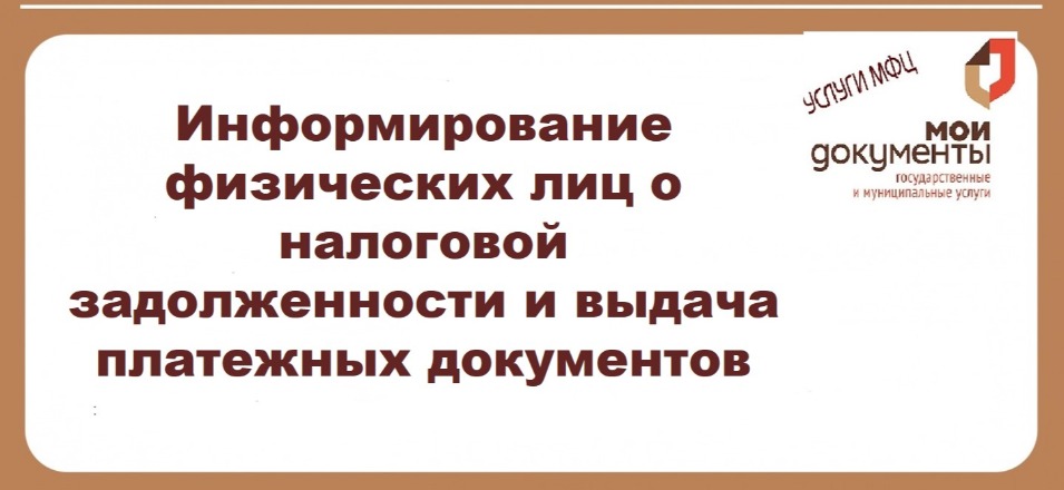 Информирование физических лиц о налоговой задолженности и выдача платежных документов Информирование физических лиц о налоговой задолженности и выдача платежных документов